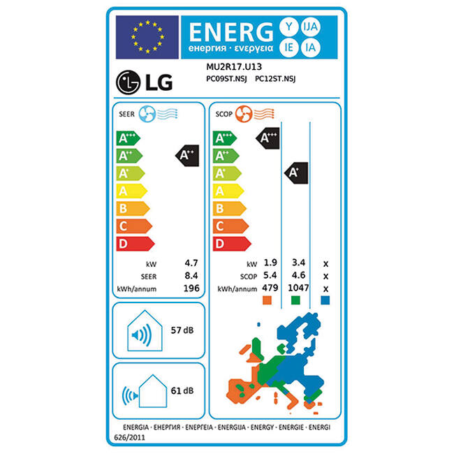 LG Multi split airco MU2R17-0912 R32 1x2,5 kW + 1x3,5 kW set