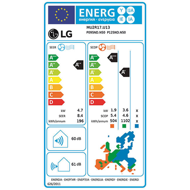 LG Multi split airco MU2R17-0912P R32 1x2,5 kW + 1x3,5 kW set