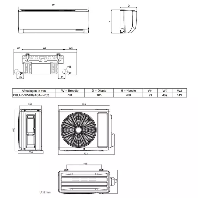 Tosot PULAR by GREE single split airco R32 2,5 kW set