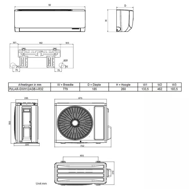 Tosot PULAR by GREE single split airco R32 3,5 kW set
