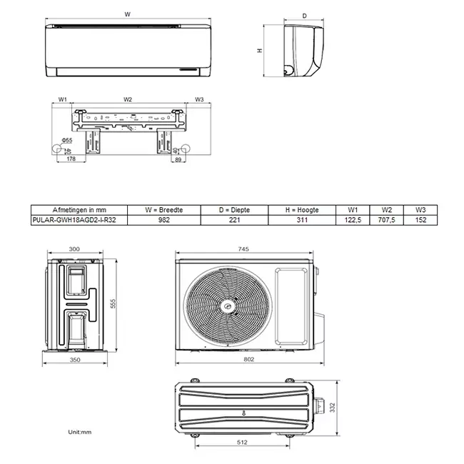 Tosot PULAR by GREE single split airco R32 5,0 kW set