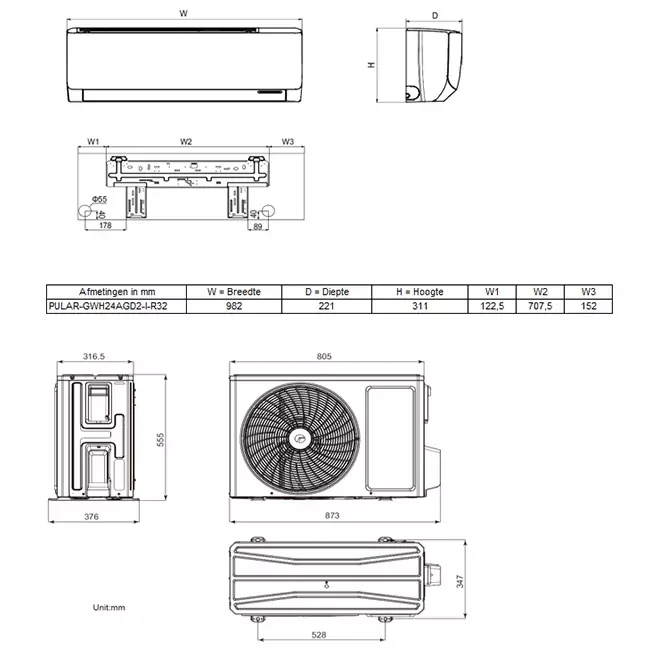 Tosot PULAR by GREE single split airco R32 7,0 kW set