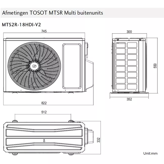 Tosot PULAR Multi split airco Inverter 0909P R32 2x2,5 kW set